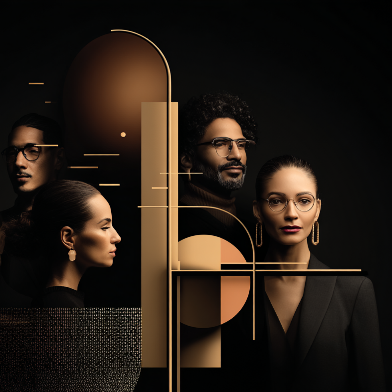A stylized graphic of three professional faces representing executive presence and leadership