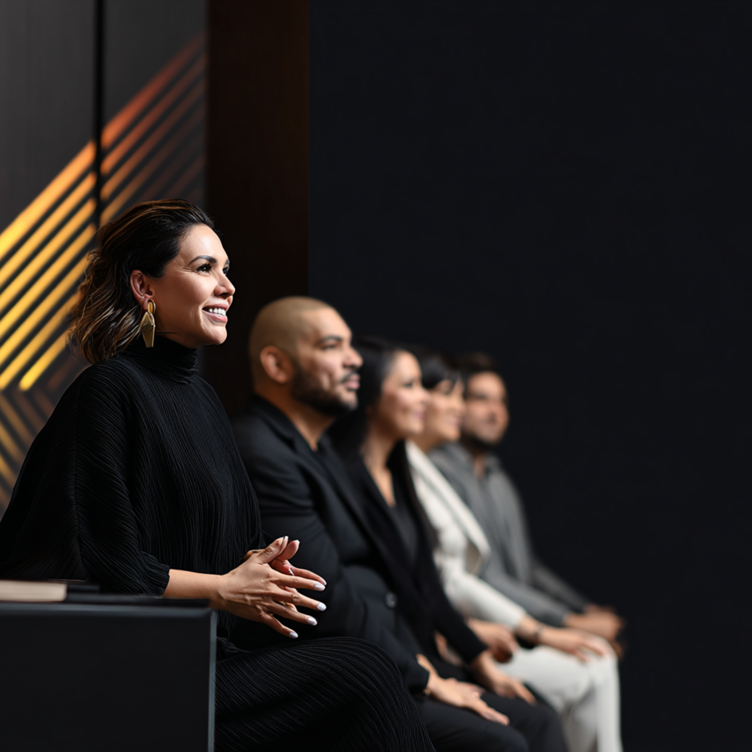 A group of professionals at a conference with Ruth Villalonga in the foreground